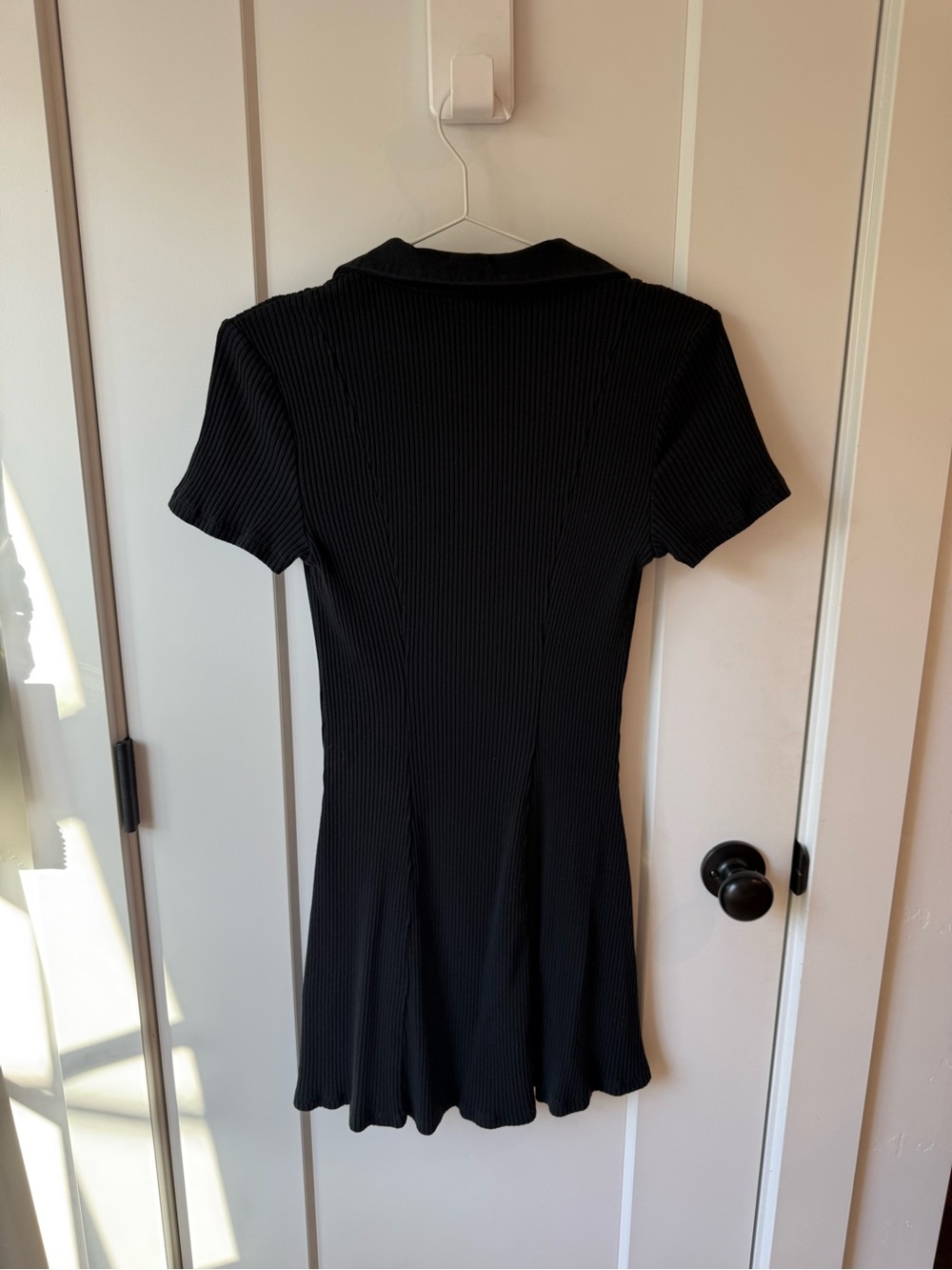 Divided Black Ribbed Collared Mini Dress - Picture 3 of 3